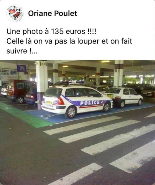 Blague   Police   une photo à 135 euro   voiture de police sur place handicapé