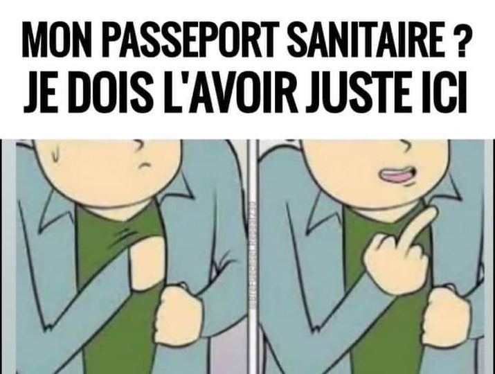 Blague   passport sanitaire   mon passport sanitaire   je dois l'avoir juste içi  et montre doigt d'honneur