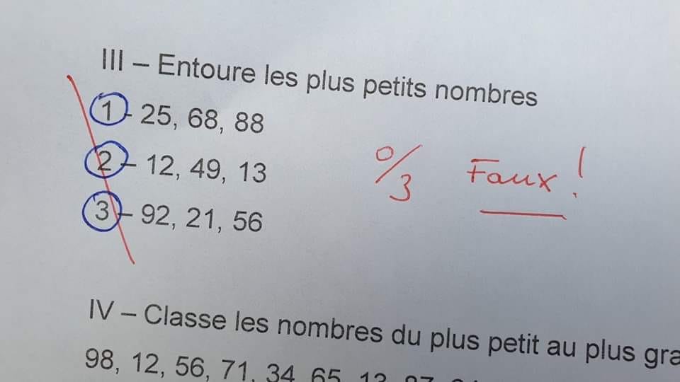 Blague   test   controle   mathématique   entoure les pus petits nombre