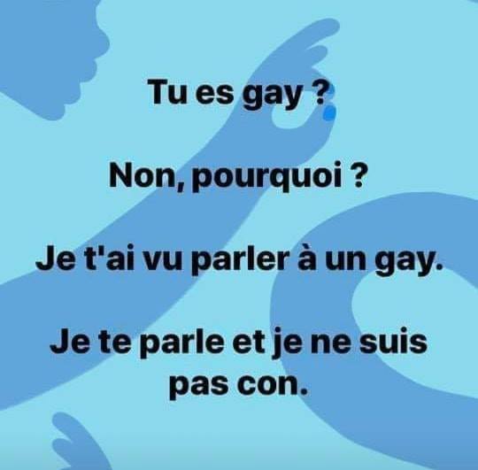 Blague   tu es gay   non pourquoi je t'ai vu parler à un gay je te arle et je ne suis pas con