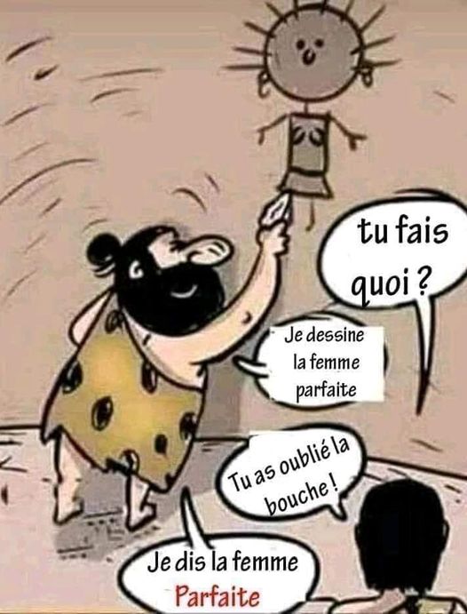 blague   tu fais quoi   je déssine la femme parfaite la femme répond tu as oublié la bouche l'homme répond  je dis  la femme parfaite