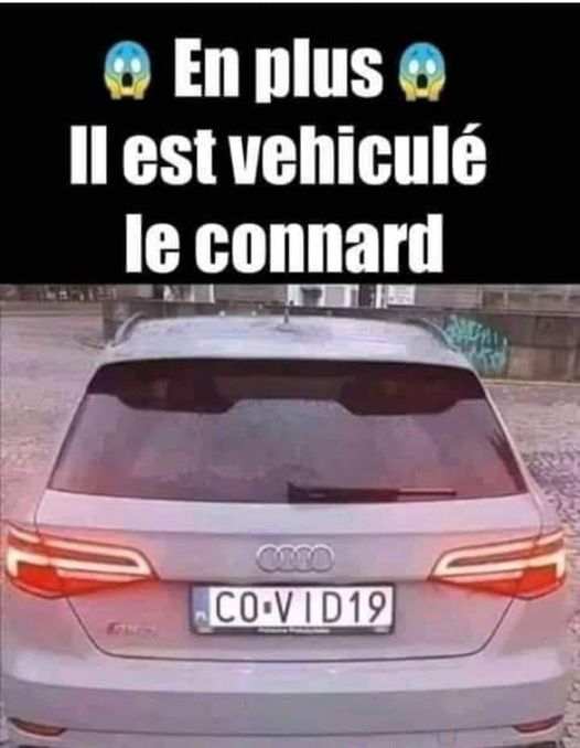 Blague   Virus   covid 19   voiture   on a retrouvé la voiture virus covid 19   plaque d'immatriculation de voiture écrit covid 19