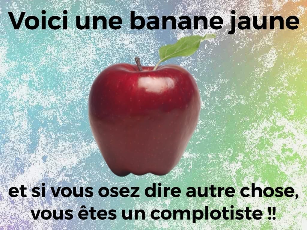 Blague   voici une banane jaune et si vous osez dire autre chose vous êtes un complotiste