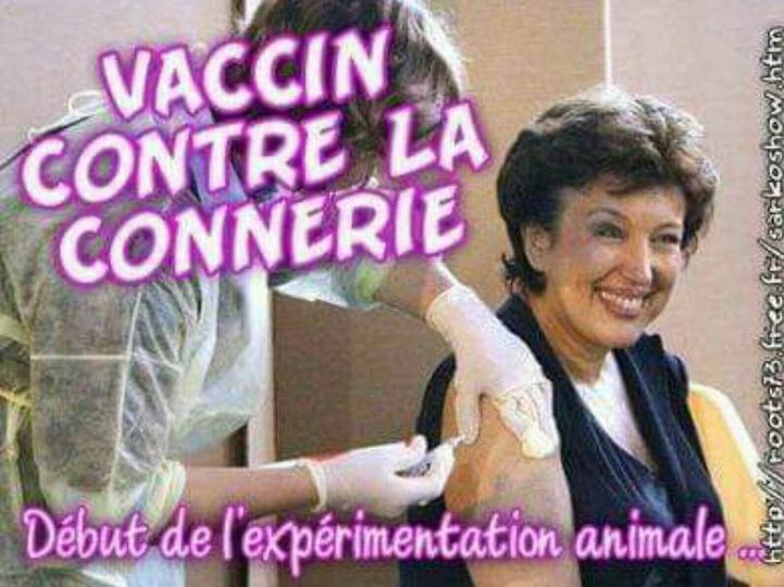 blague   vaccin contre la connerie,début de l'expérimentation animal sur roselyne bachelot