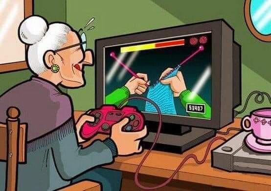 blague   vieille femme qui apprend à tricoter sur xbox