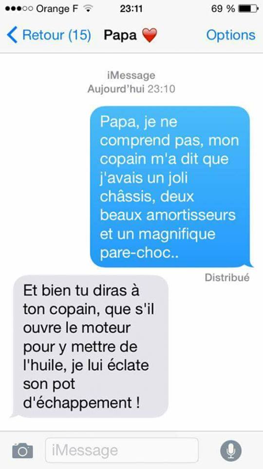 Humour jeu de mot   tu as de beau amortisseur et un bon parechoc   tu lui dira fait attention a son pot d'échapement