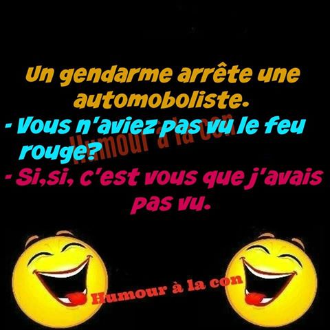 Un gendarme arrête un automobiliste  et dit vous n'avez pas vu le feu rouge   et l'autre dit si mais c'est vous que je n'ai pas vu