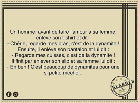 Un homme dit c'est de la dynamite en enlevant son caleçon et sa femme dit pour une si petite mèche