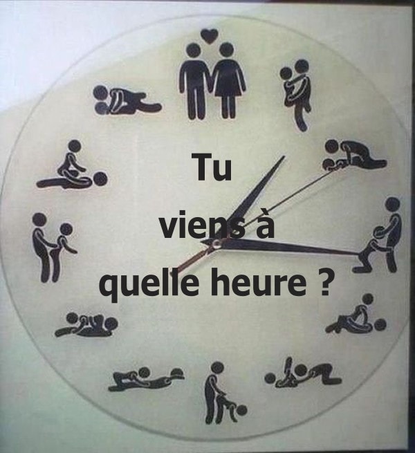 Blague   jeux d'image   sexe   horloge avec positions différentes à chaques heures d'un couple en