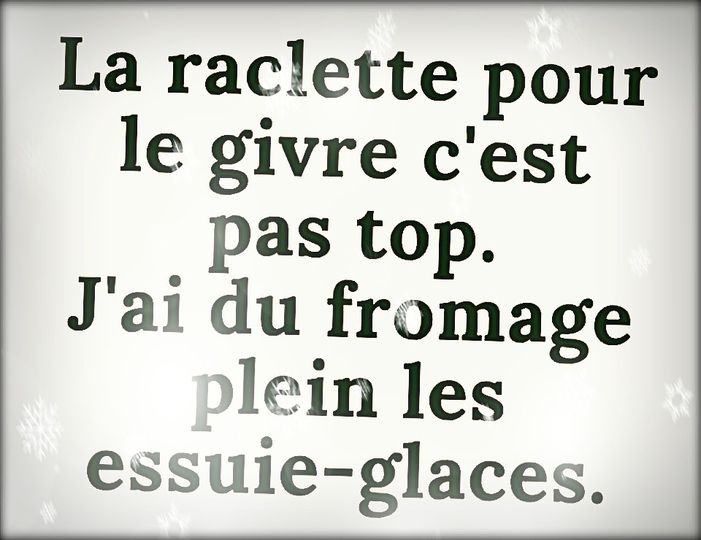 Blague   jeux de mot   la raclette pour le givre c'est pas top j'ai du fromage plein les essuies glace