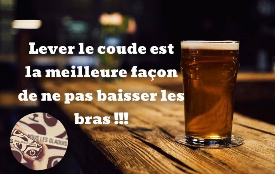 Blague   jeux de mot et d'image   verre avec alcool   lever le code est la meilleure façon de ne pas baisser les bras