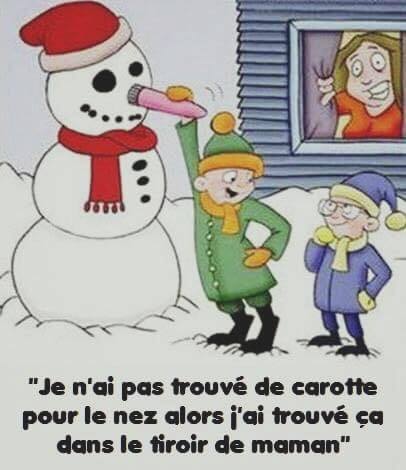 Caricature   humour   bonhomme de neige avec god a la place du nez