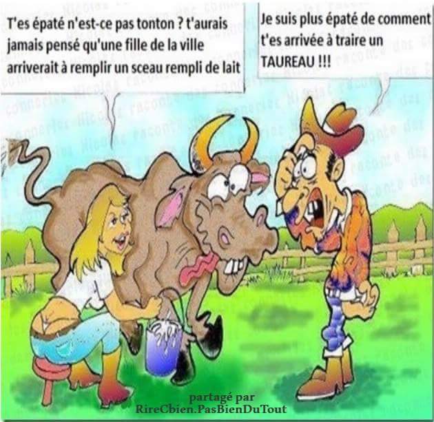 Caricature   humour   tu n'as pas trait une vache mais un taureau