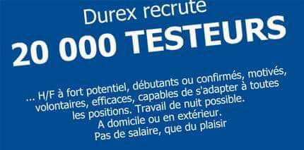 Durex recrute 20 000 testeur pas de salaire que du plaisir