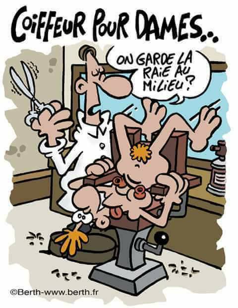 Humour   Coiffeur pour femme on garde la raie au milieu