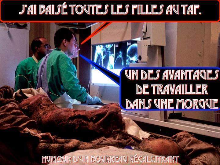 Humour noir   Travaille   viole   j'ai baisé toutes les filles au taf   un avantage de travaillé dans une morgue