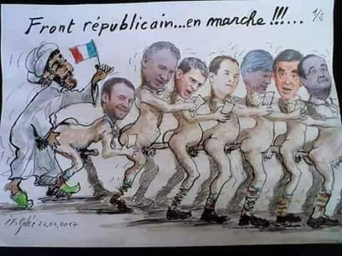 Blague   caricature   front republicain en marche a la queue leuleu tout le monde s'encule font la chenille