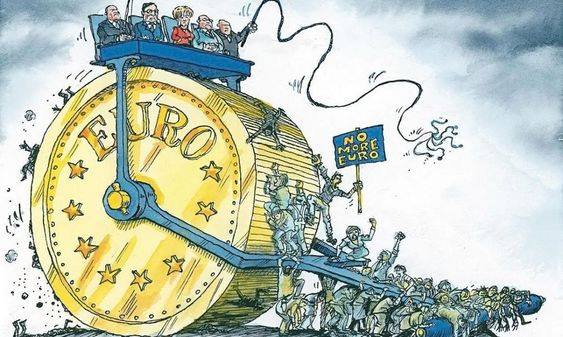 Capitalisme   caricature   euro  et peuple qui e fait écraser s'il n'avance pas