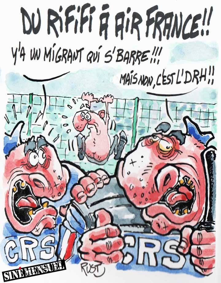 Caricature   C.R.S.   Il Ya Un Immigrand Qui Veut S'échapper A Non C'est Le DRH