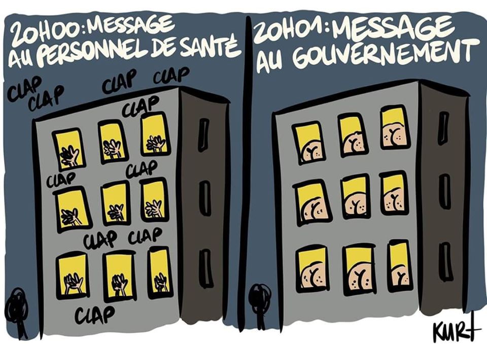 Caricature   blague   messages au personnel de santé message au gouvernement montre leurs fesses