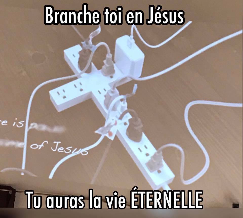 Caricature   branche toi en Jésus tu auras la vie éternelle