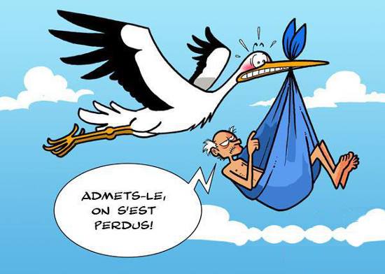 Caricature   cigogne avec grand père