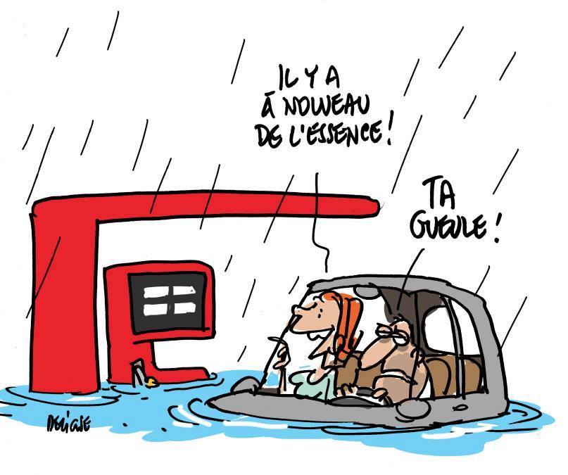 Caricature   Inondation Après La Pénurie D'Essence