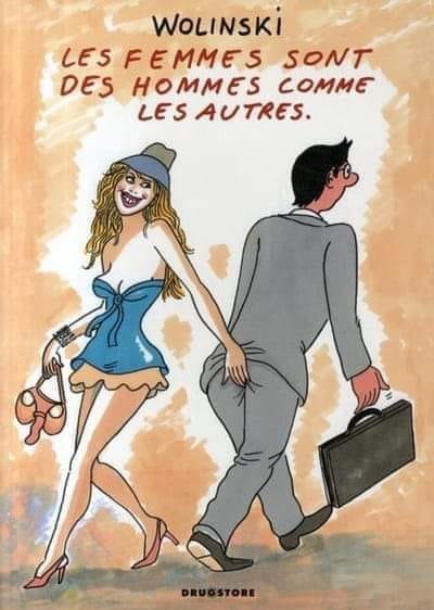 Caricature   dessin   femme qui touche le cul d'un homme   les femmes sont des hommes comme les autres