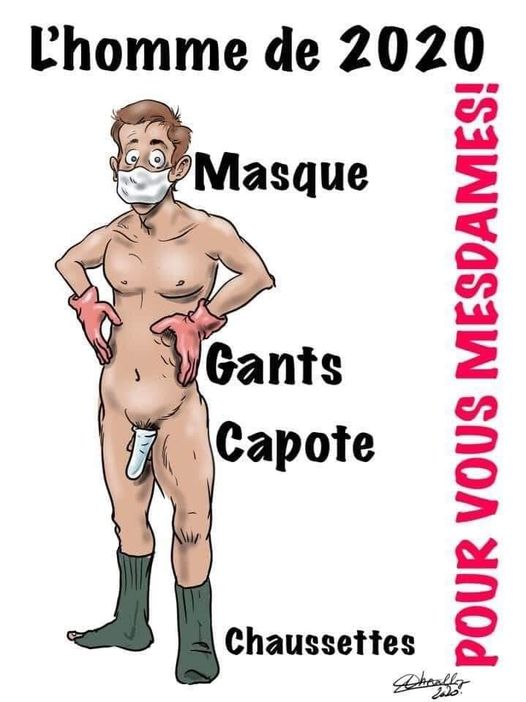 Caricature   dessin   homme   2020   masque gant capote