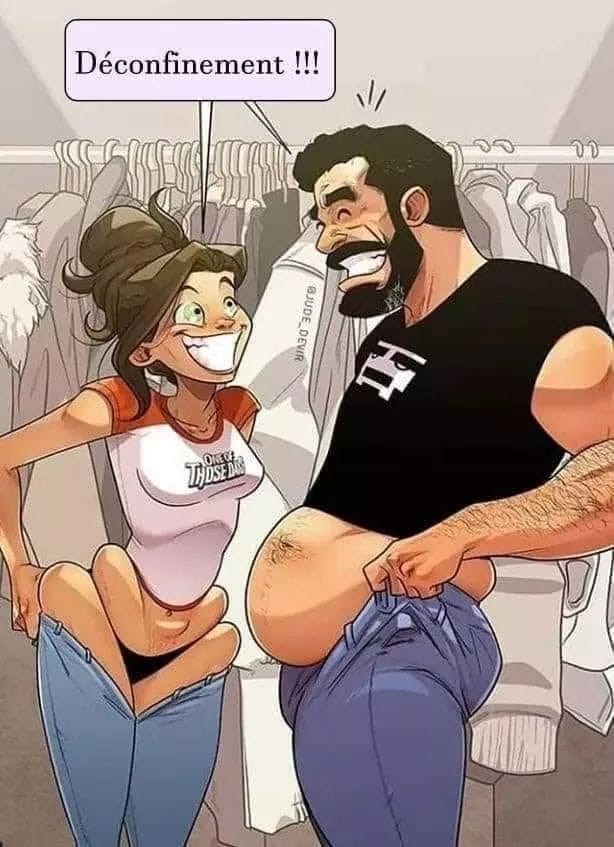 Caricature   homme et femme   déconfinement