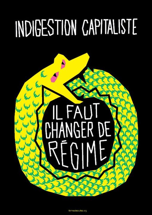 Caricature   indigestion capitaliste   il faut changer de régime   serpent qui se mort la queue