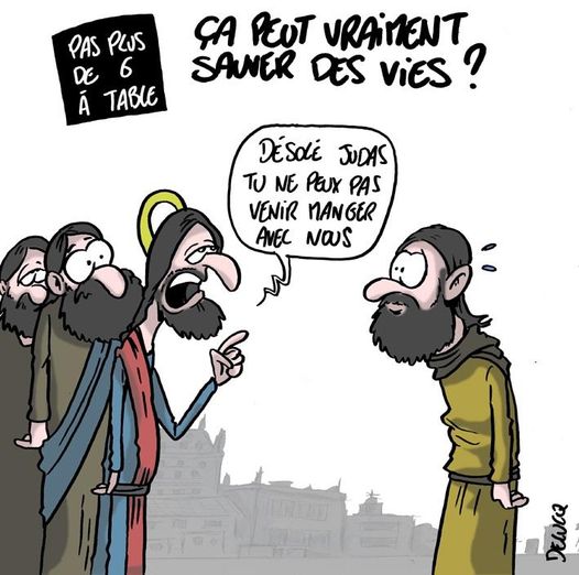 Caricature   jésus christ   pas plus de 6 à table   ça peut vraiment sauver des vies