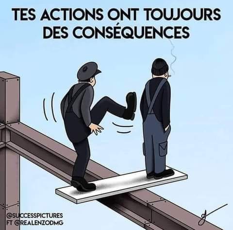 Caricature   jeux d'image   homme qui veux pousser un autre homme où ils sont tout les 2 en symbiose marqué tes actions ont toujours des conéquence