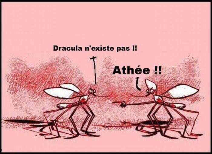 Caricature   jeux de mot et d'image   2 moustique discute dracula n'existe pas   athée