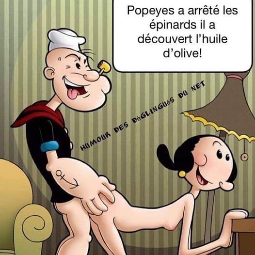 Caricature   jeux de mot et d'image   popeyes a arrété les épinards il a découvert l'huile d'olive