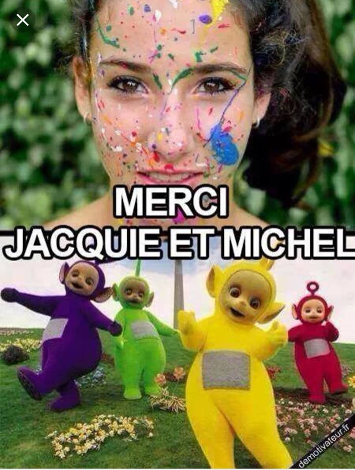 Caricature   merci jacques et michel télétubbie