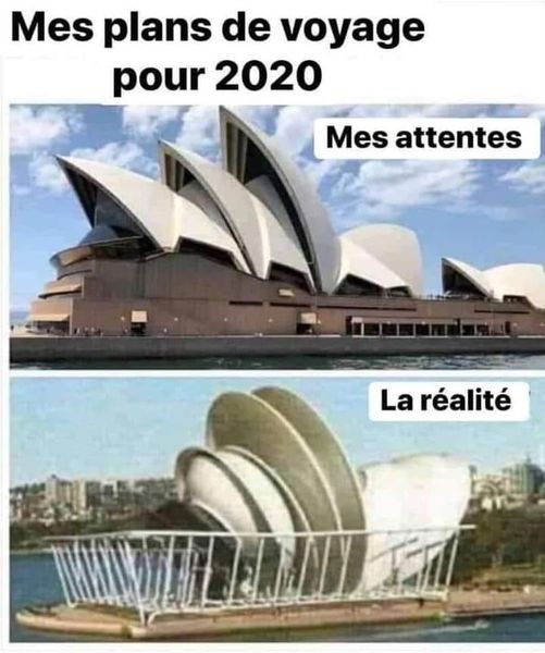 Caricature   mes plans de voyage pour 2020 mes attentes la réalité