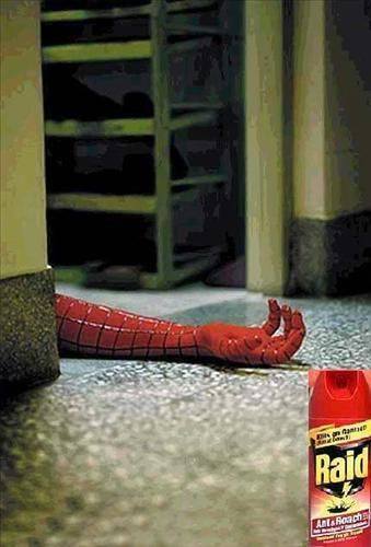 Caricature   mort   insecticide raid et spiderman mort