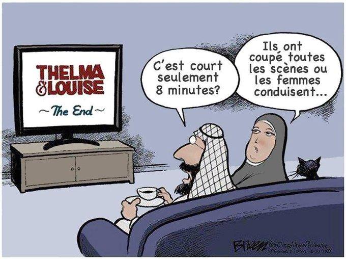 Caricature   musulman qui regarde une serie seulement 8 minute ils sont coupés toutes les scene ou les femme conduisent