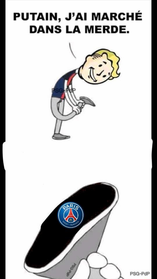 Caricature   Putain   j'ai marché dans la merde logo psg sous la chaussure