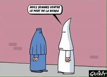 Caricature   nousommes contre le port de la burka par un klu klux kan