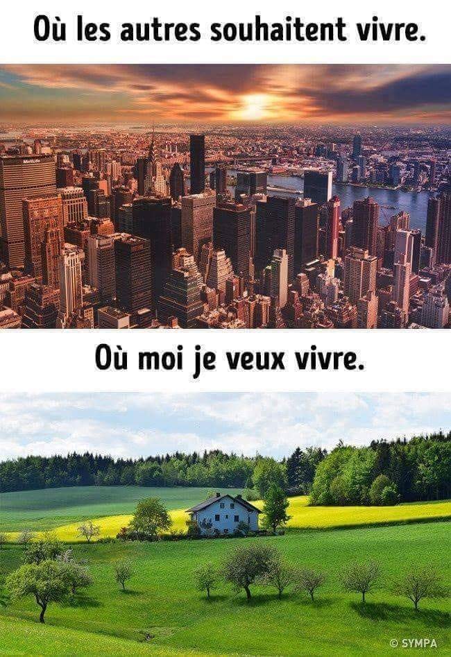 Caricature   où les autres souhaites vivre = ville ou mo je veux vivre = campagne