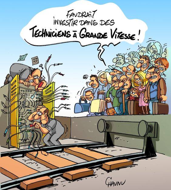 Caricature   panne sncf   investir dans des technicien a grande vitesse