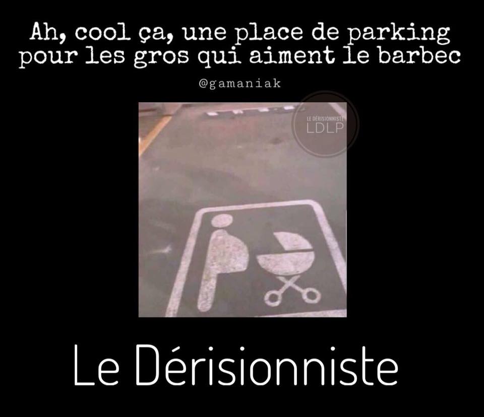 Caricature   place parking   un gros qui aiment le barbecue