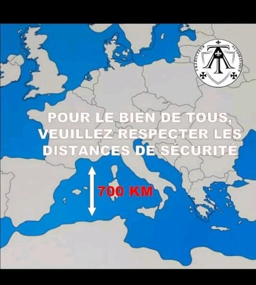 Caricature   pour le bien de tous veuillez respecter les distances de sécurité   mer méditéranée