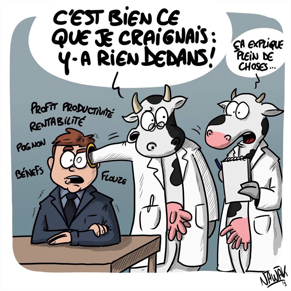 Caricature   profi rentabilité pognon bénéf le smédecins disent c'est bien se que je craignait il n'y a rien dedans