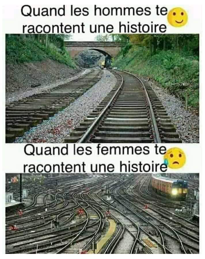 Caricature   quand les hommes te racontent une histoire et quand les femmes te racontent une histoire