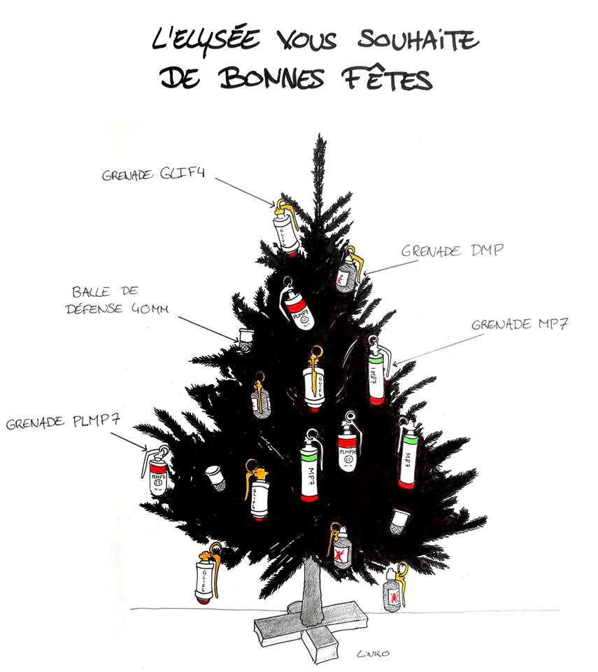 Caricature   sapin de noel décoré de grenade