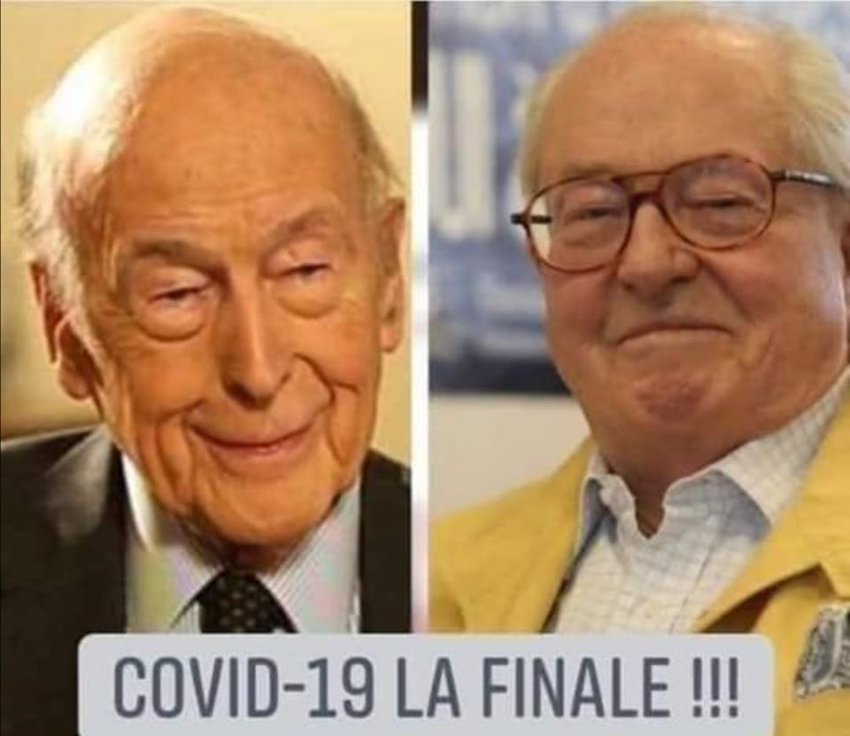 Caricature   virus   jeux de mot et d'image   giscard d'estain  et  jean marie lepen   covid 19 la finale