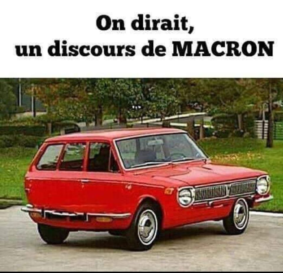 Caricature   voiture   macron   on dirait un discour de Macro